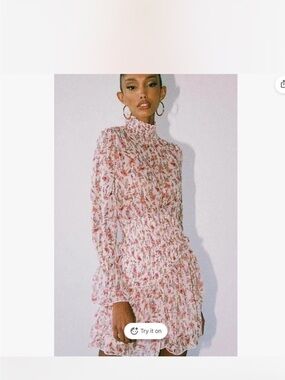 Princess Polly Pink Floral High-Neck Ruffle Mini Dress